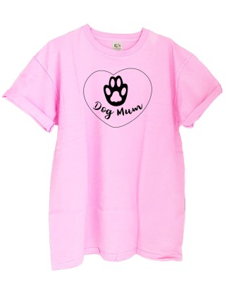 FRUIT OF THE LOOM Boyfriend T-shirt με στάμπα Dog Mum pink 